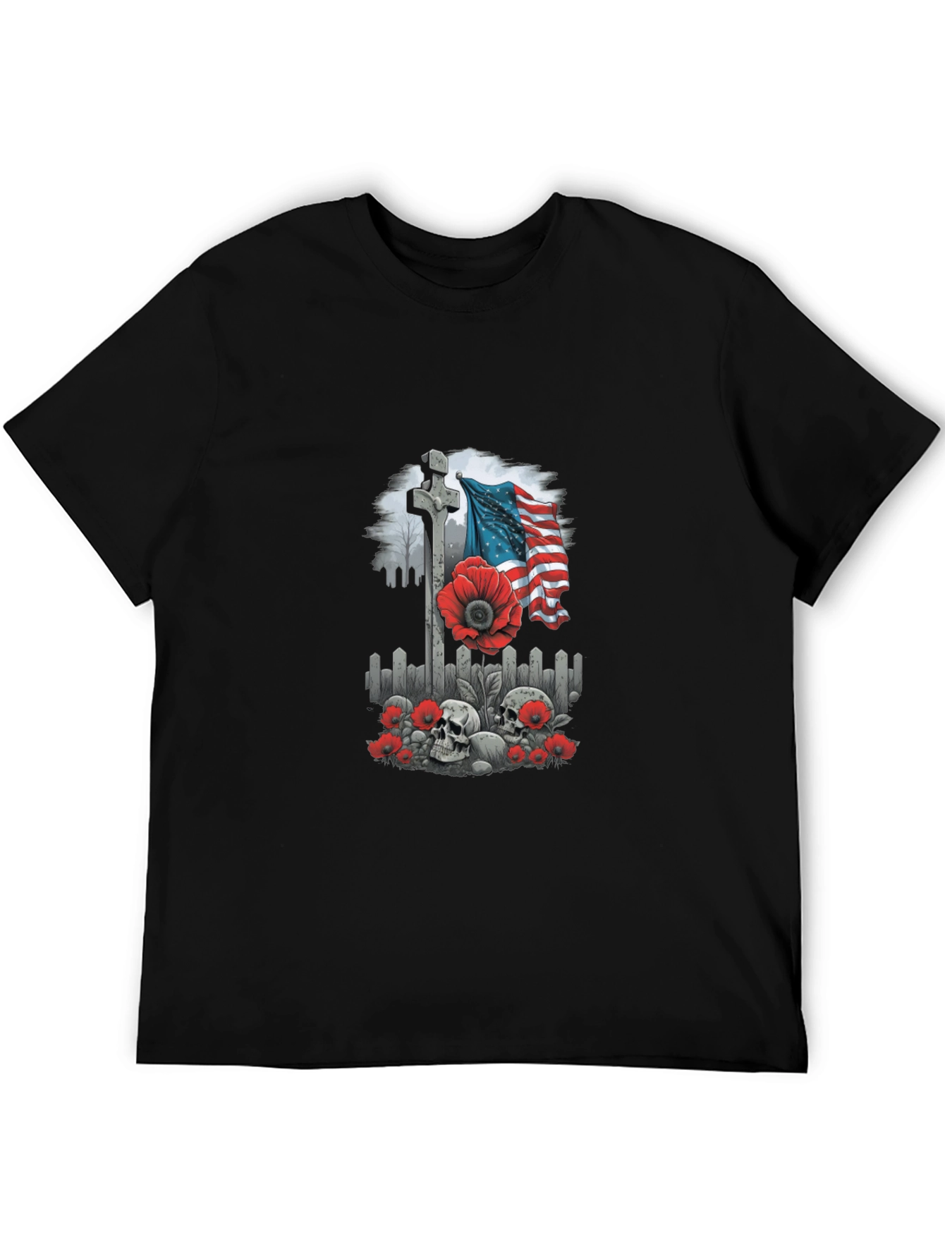 Memorial Day T-Shirt: Cross Flag Poppies & Skulls