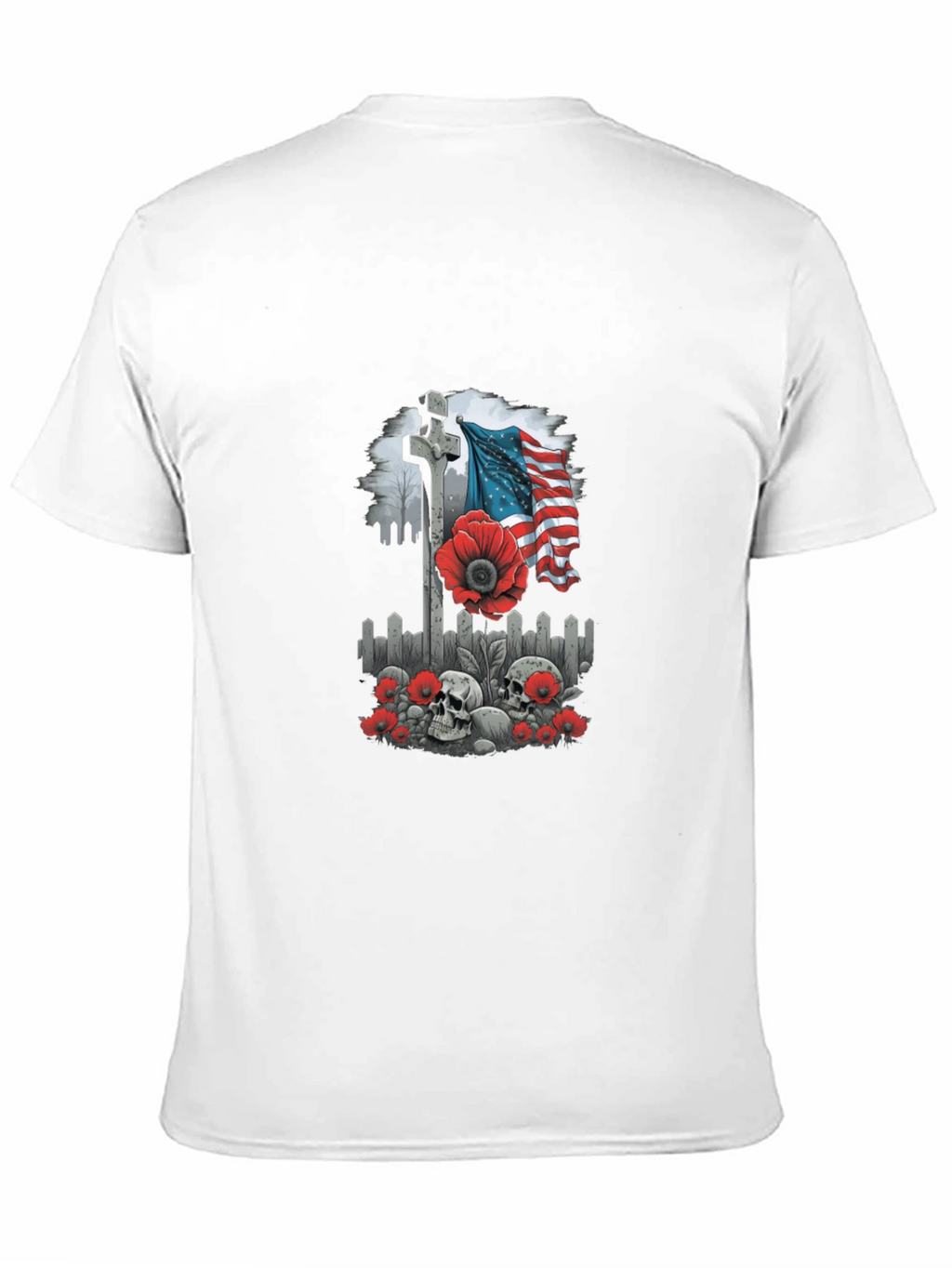 Memorial Day T-Shirt: Cross Flag Poppies & Skulls