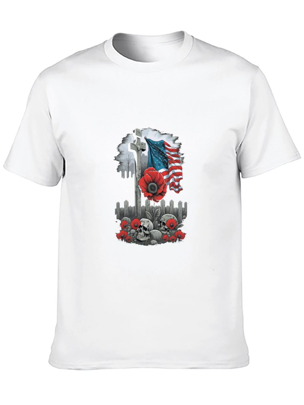 Memorial Day T-Shirt: Cross Flag Poppies & Skulls