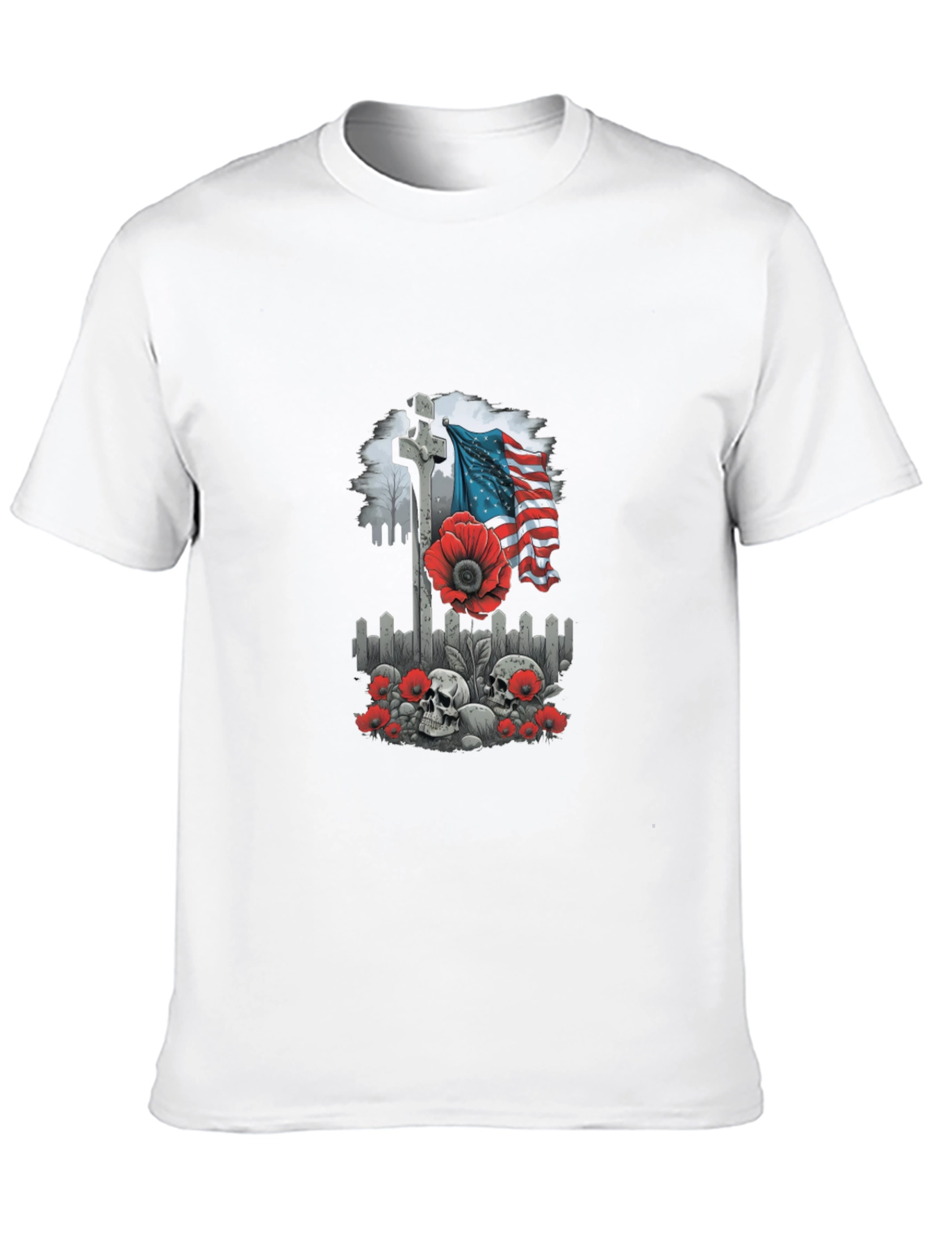 Memorial Day T-Shirt: Cross Flag Poppies & Skulls