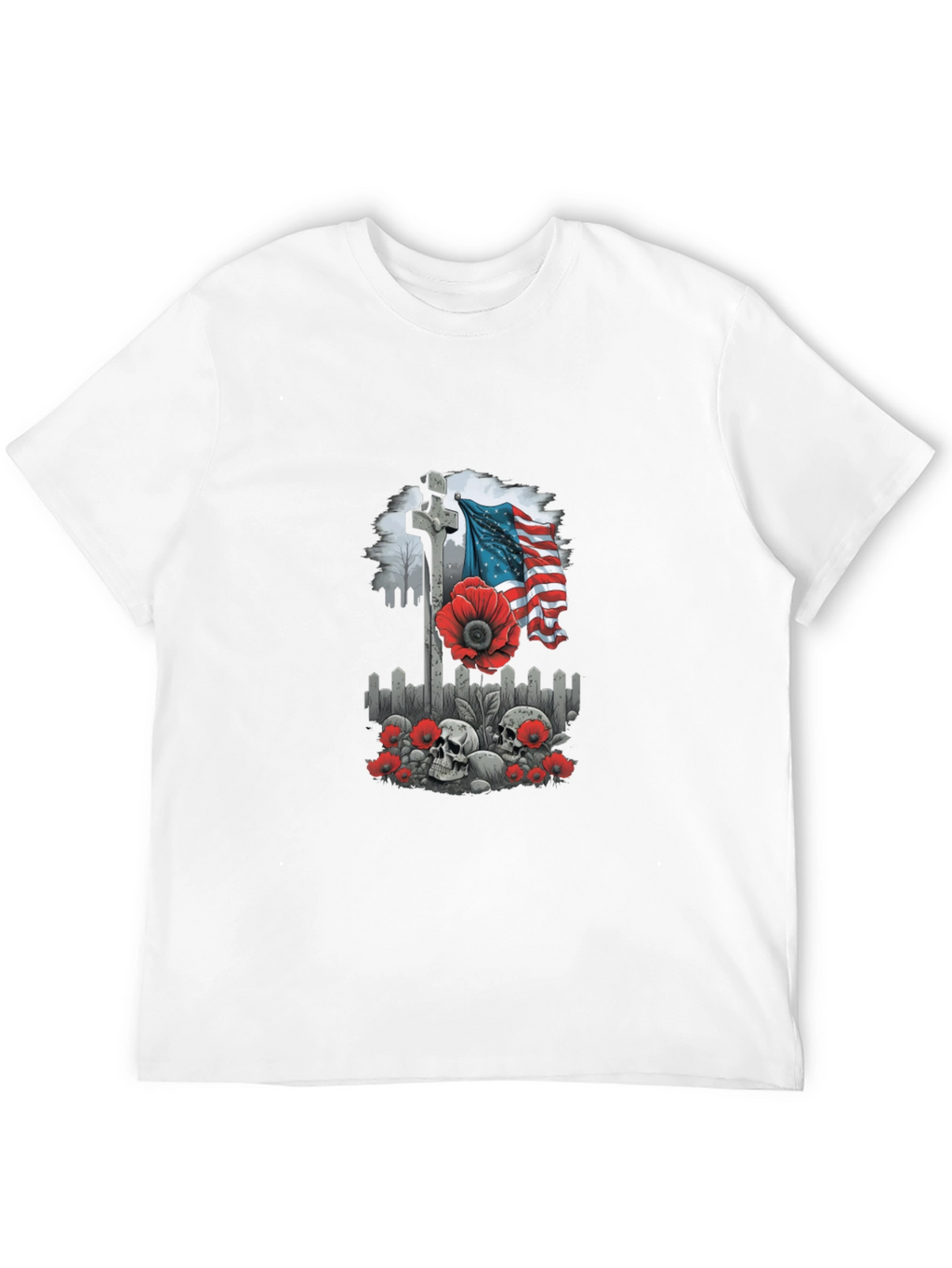 Memorial Day T-Shirt: Cross Flag Poppies & Skulls