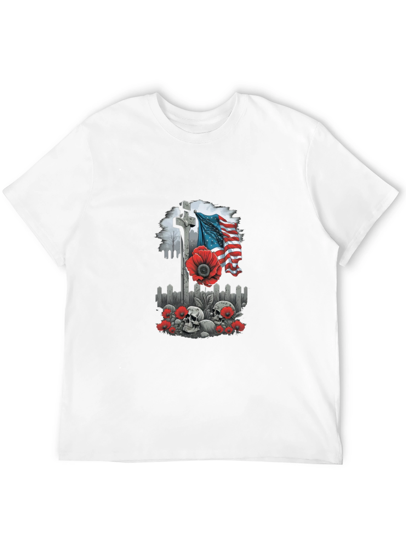 Memorial Day T-Shirt: Cross Flag Poppies & Skulls