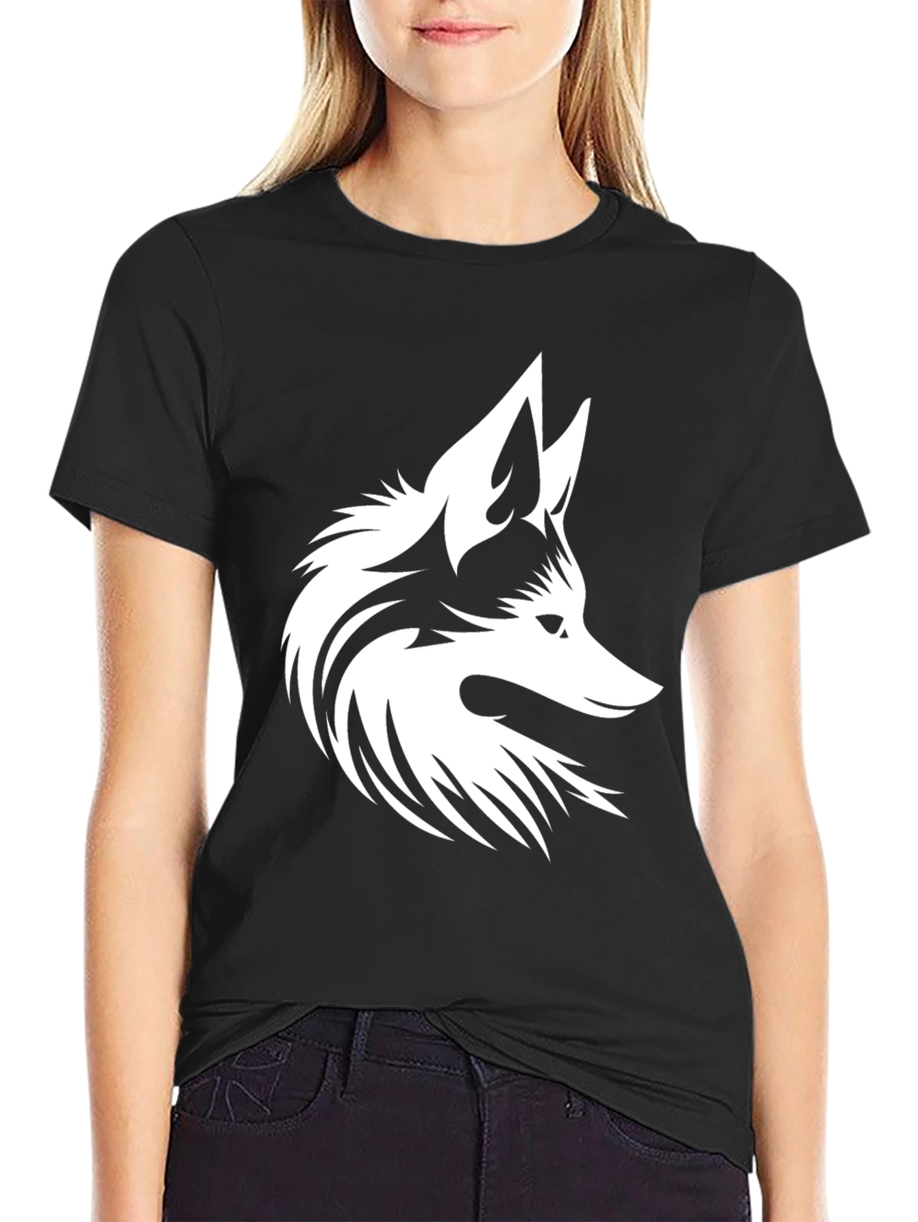 Bold Black T-Shirt with White Fox Design