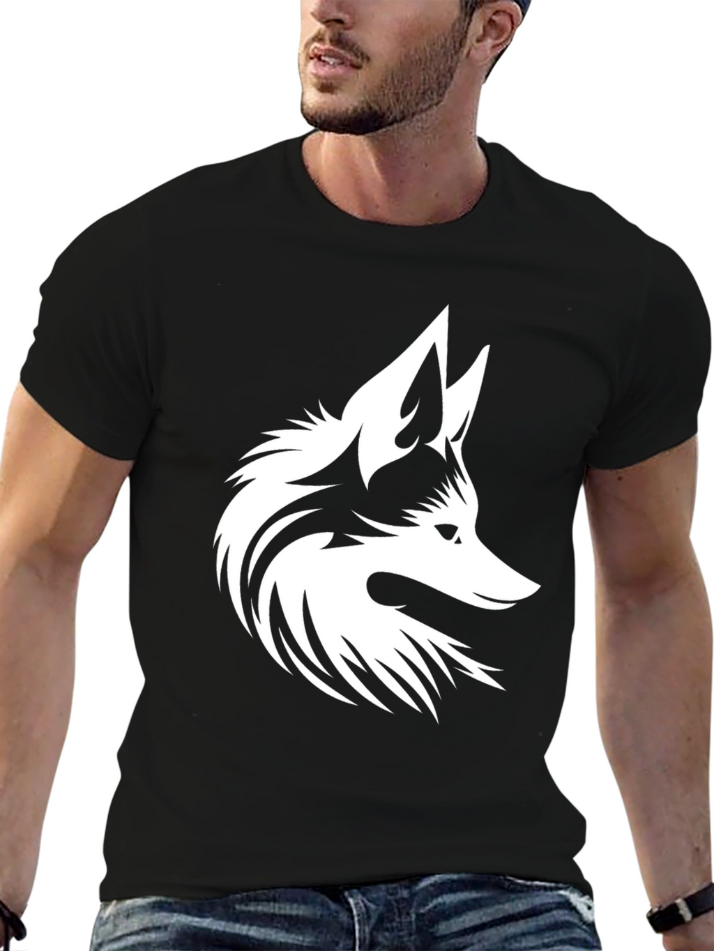 Bold Black T-Shirt with White Fox Design