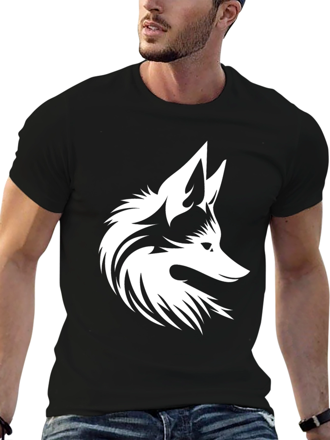 Bold Black T-Shirt with White Fox Design