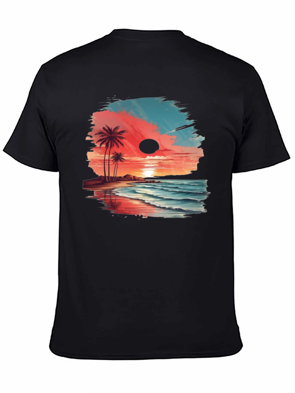 Tropical Beach Sunset Graphic Tee - Black