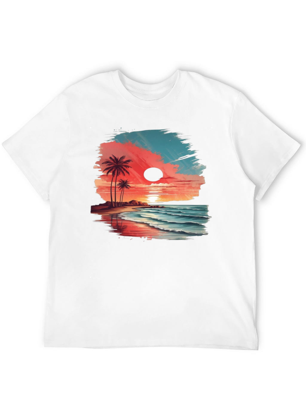 Tropical Beach Sunset Graphic Tee - Black