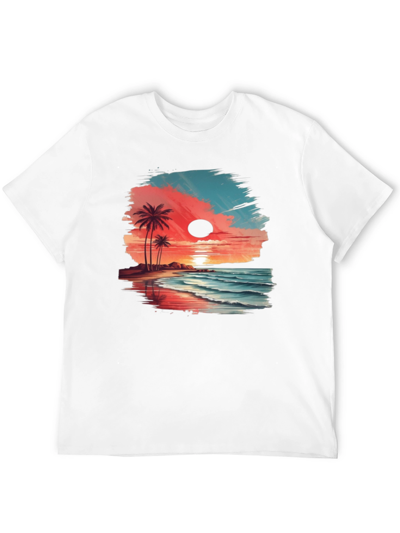 Tropical Beach Sunset Graphic Tee - Black