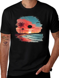 Tropical Beach Sunset Graphic Tee - Black