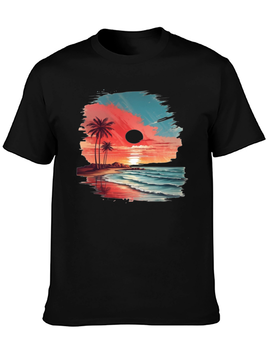 Tropical Beach Sunset Graphic Tee - Black