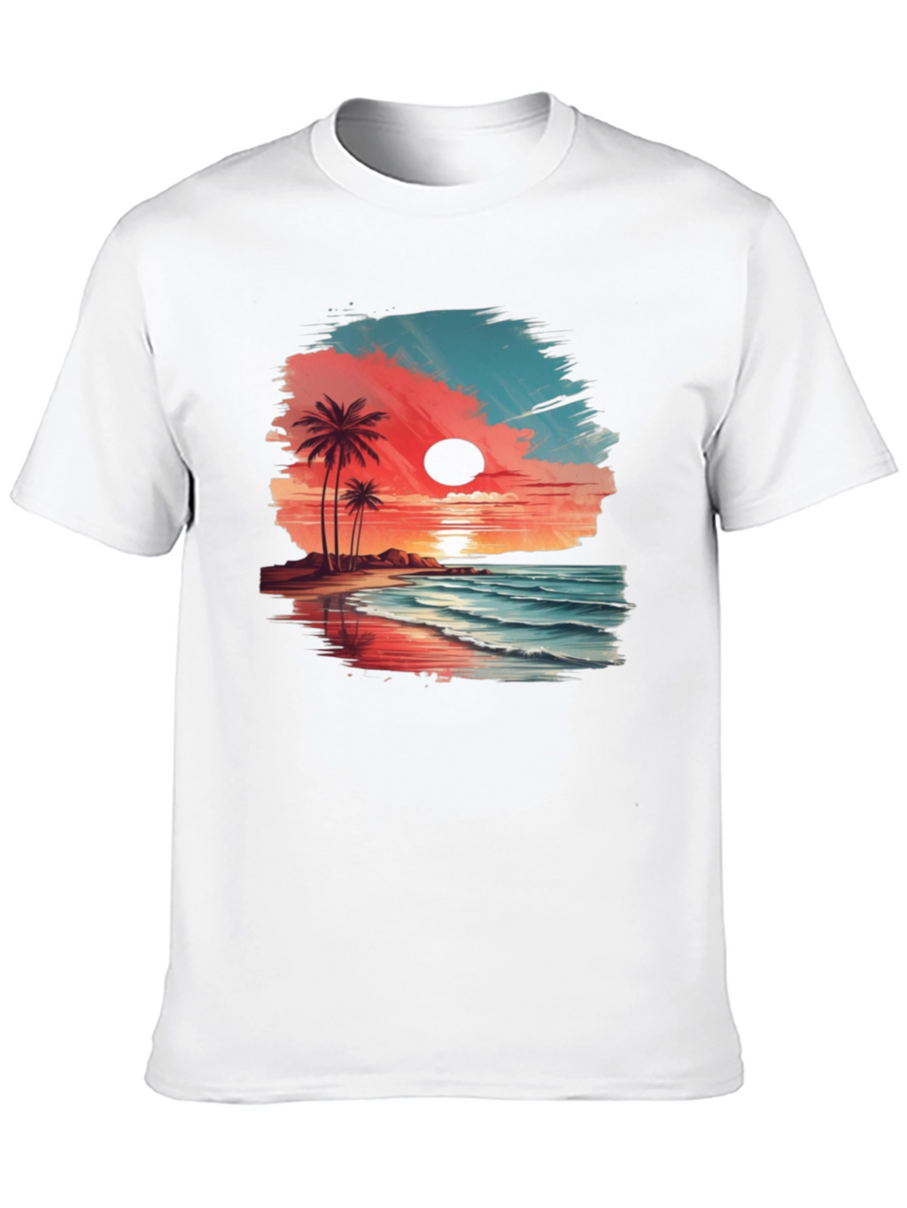 Tropical Beach Sunset Graphic Tee - Black