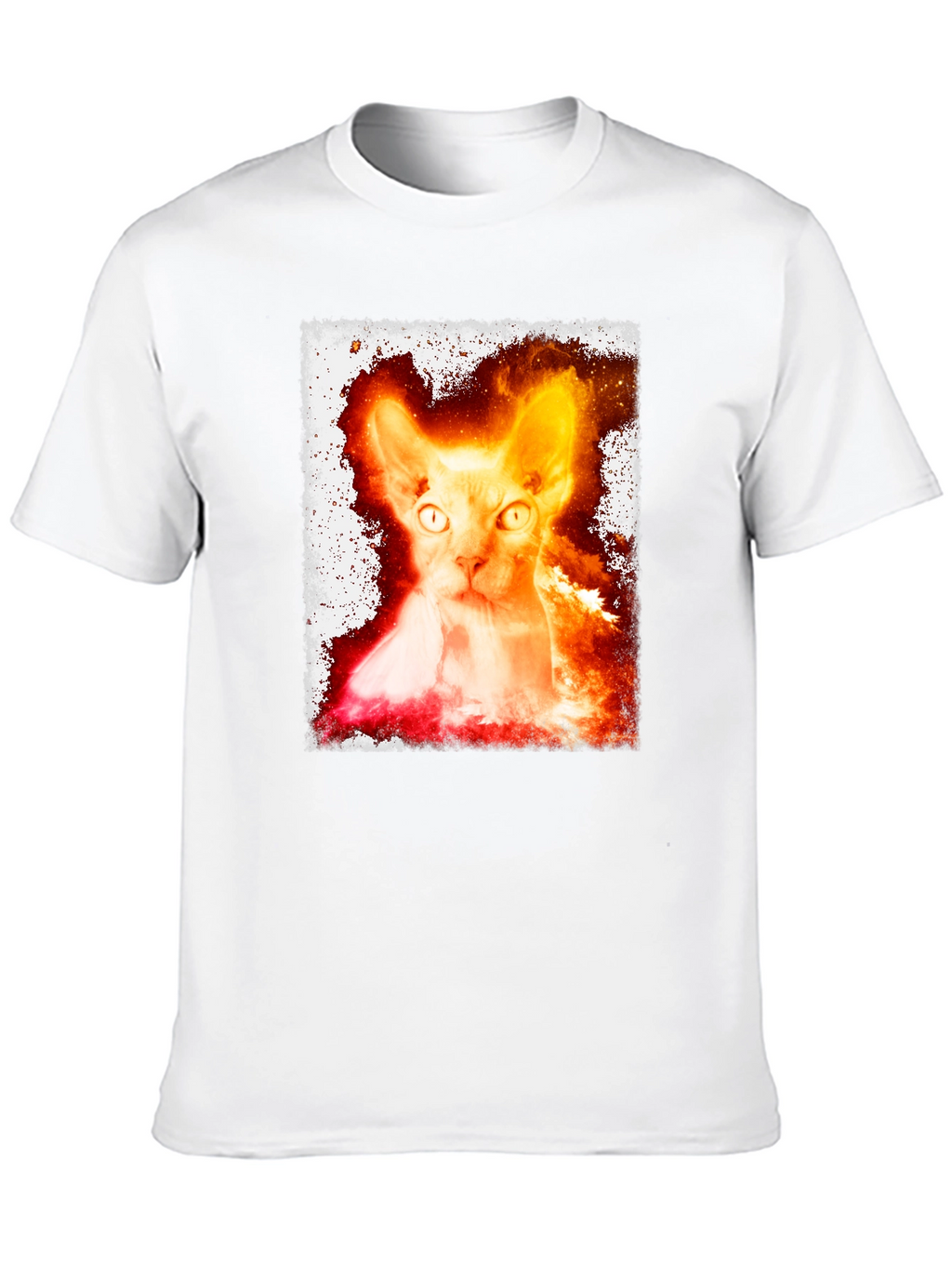 Fiery Sphynx Cat Graphic Tee - Unisex Black T-Shirt
