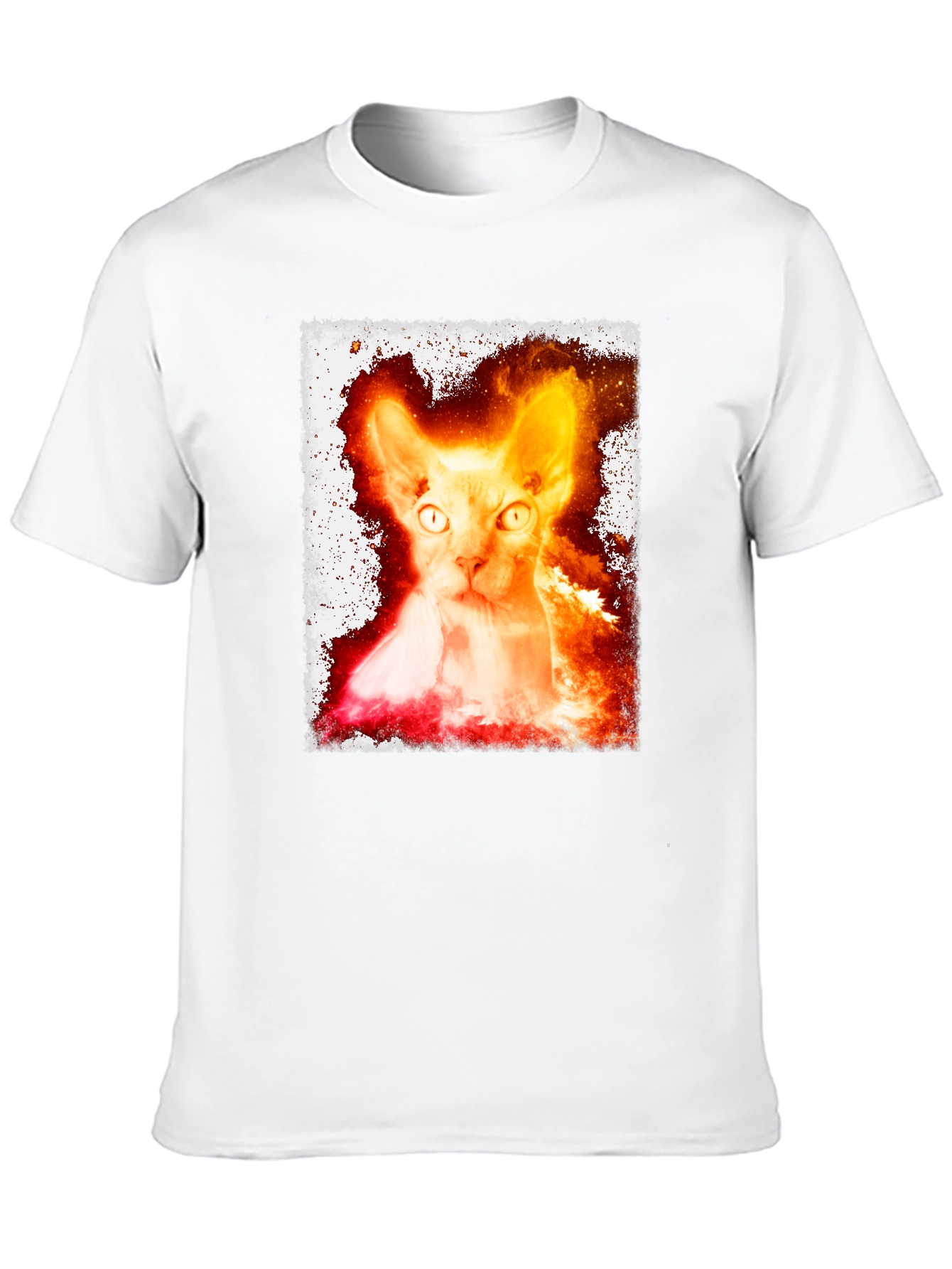 Fiery Sphynx Cat Graphic Tee - Unisex Black T-Shirt