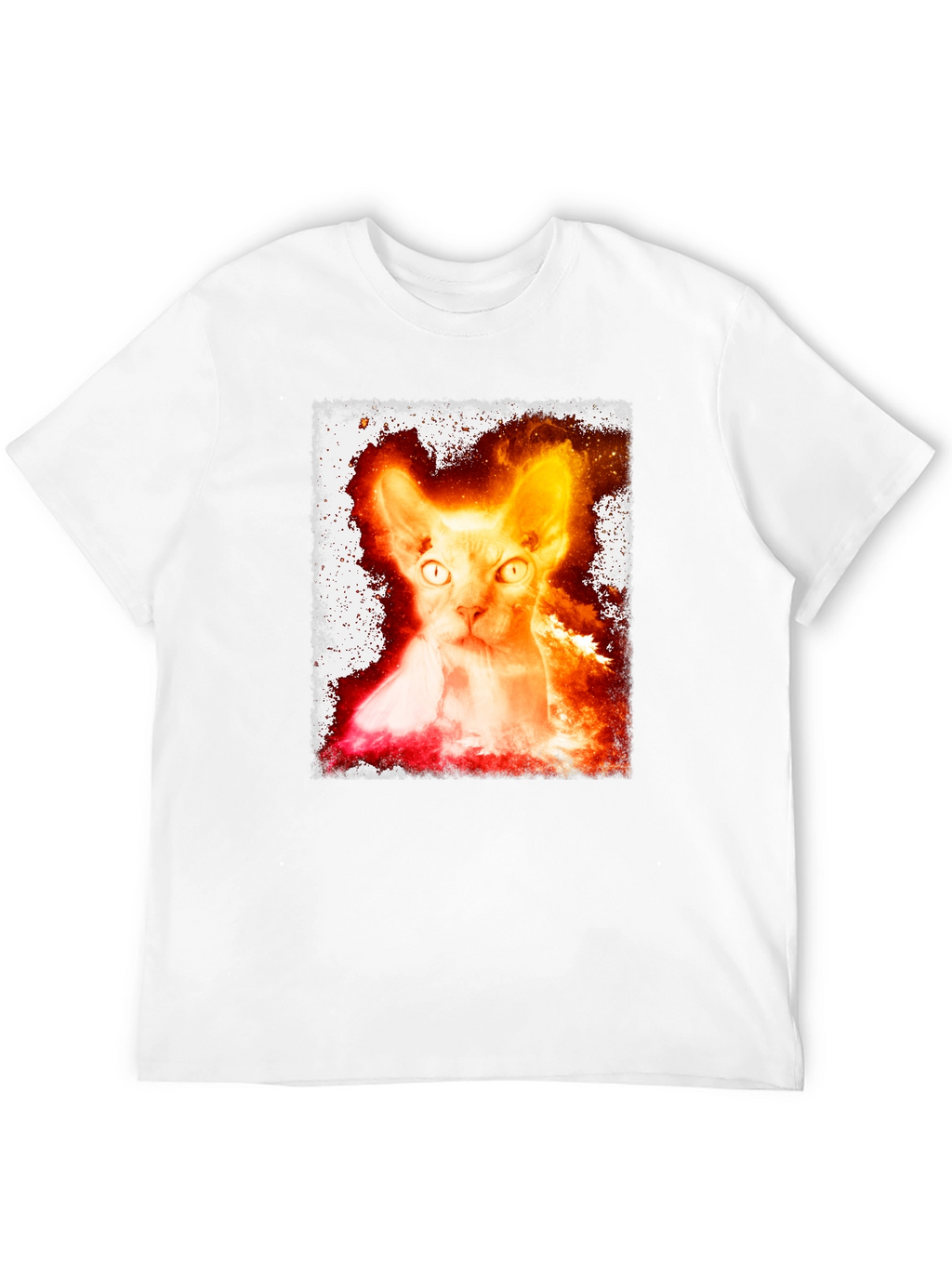 Fiery Sphynx Cat Graphic Tee - Unisex Black T-Shirt