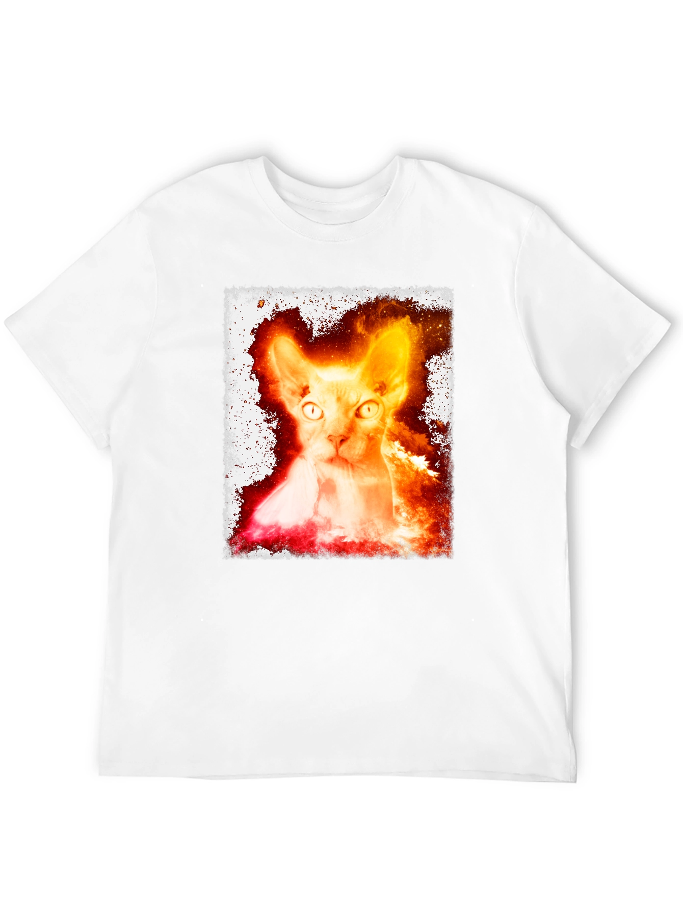 Fiery Sphynx Cat Graphic Tee - Unisex Black T-Shirt