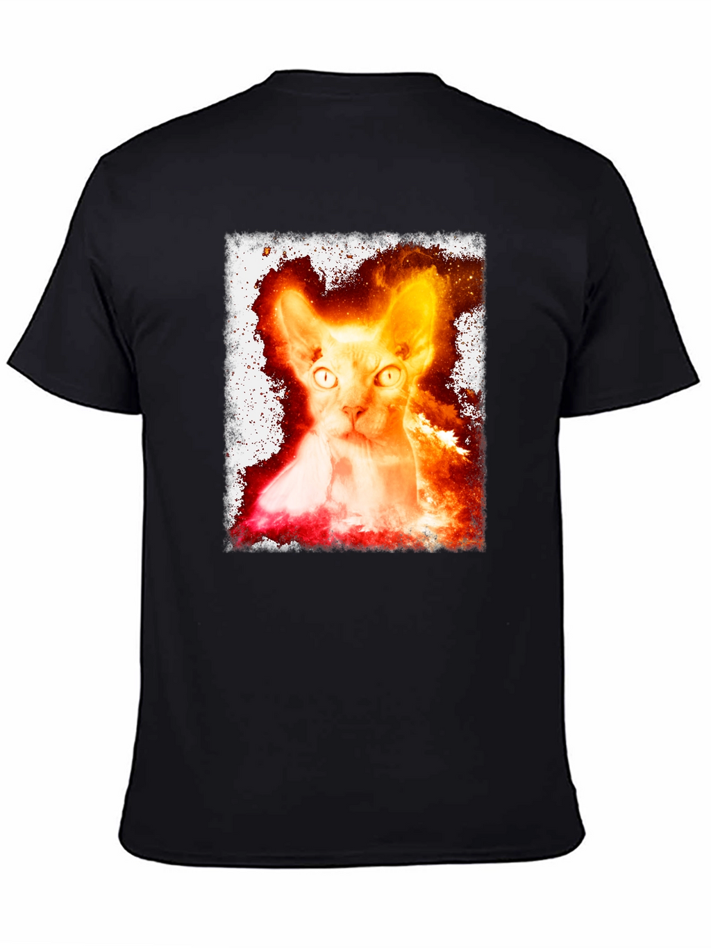 Fiery Sphynx Cat Graphic Tee - Unisex Black T-Shirt