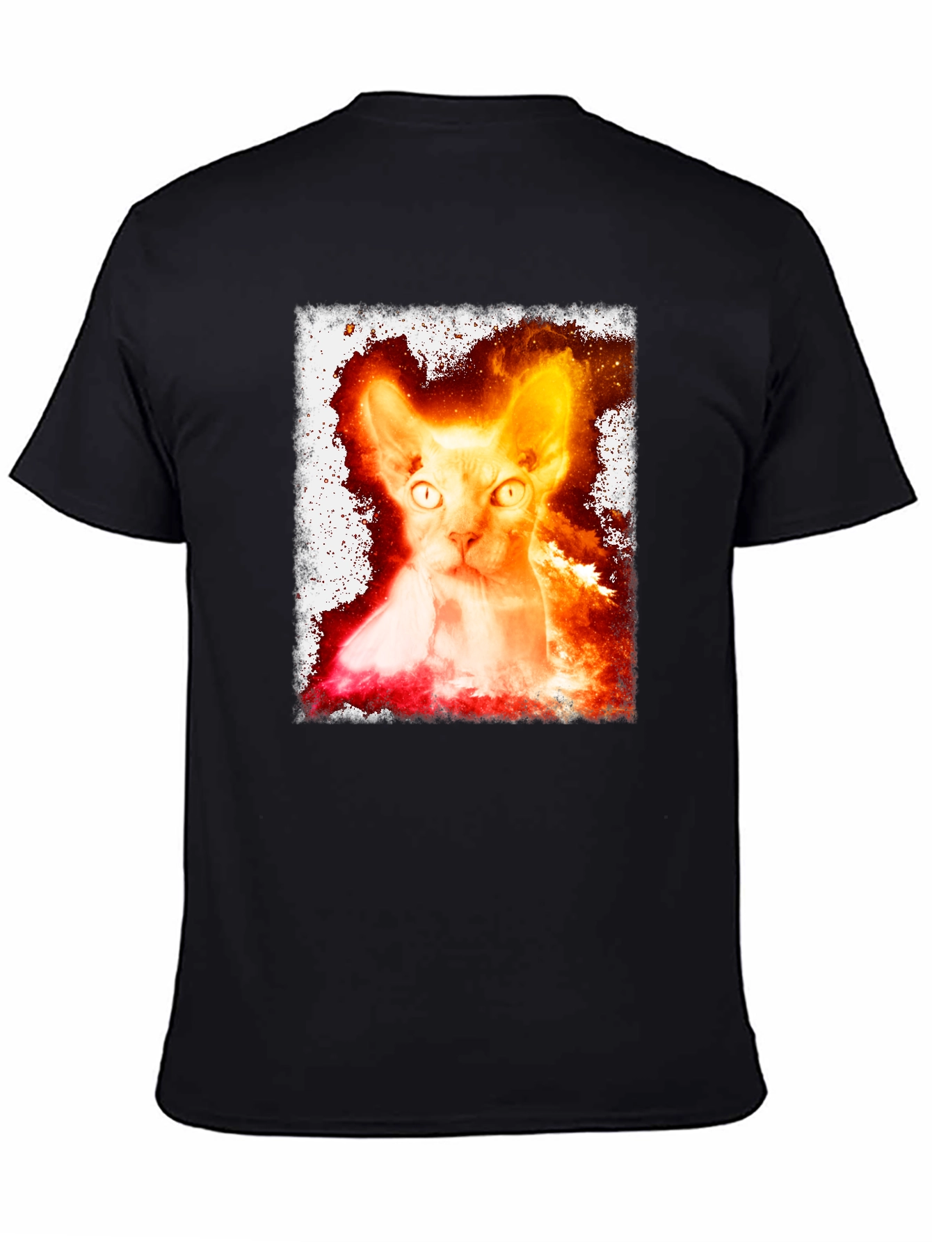 Fiery Sphynx Cat Graphic Tee - Unisex Black T-Shirt