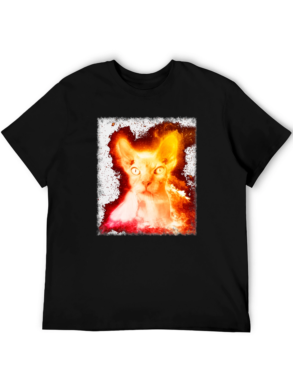 Fiery Sphynx Cat Graphic Tee - Unisex Black T-Shirt