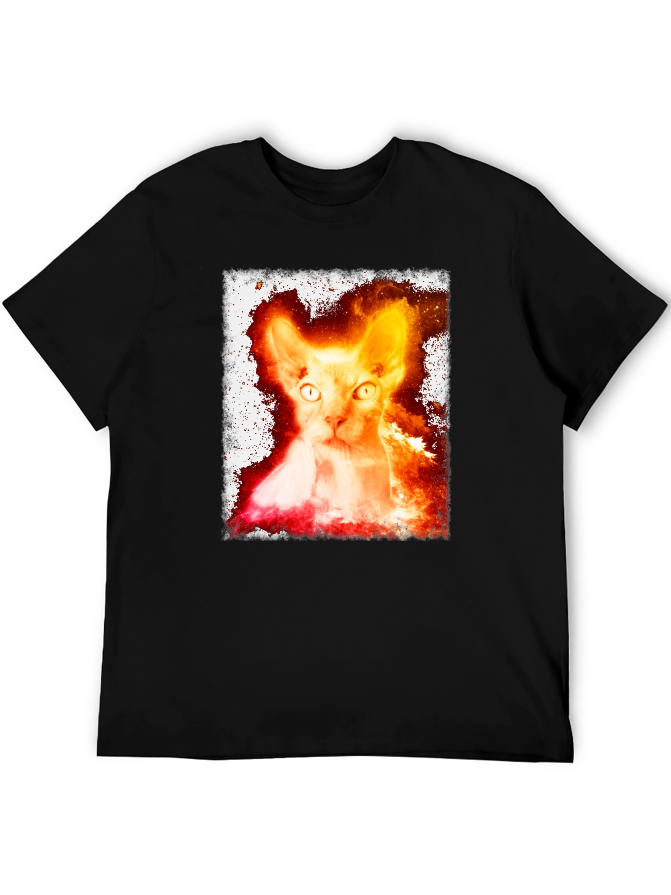 Fiery Sphynx Cat Graphic Tee - Unisex Black T-Shirt
