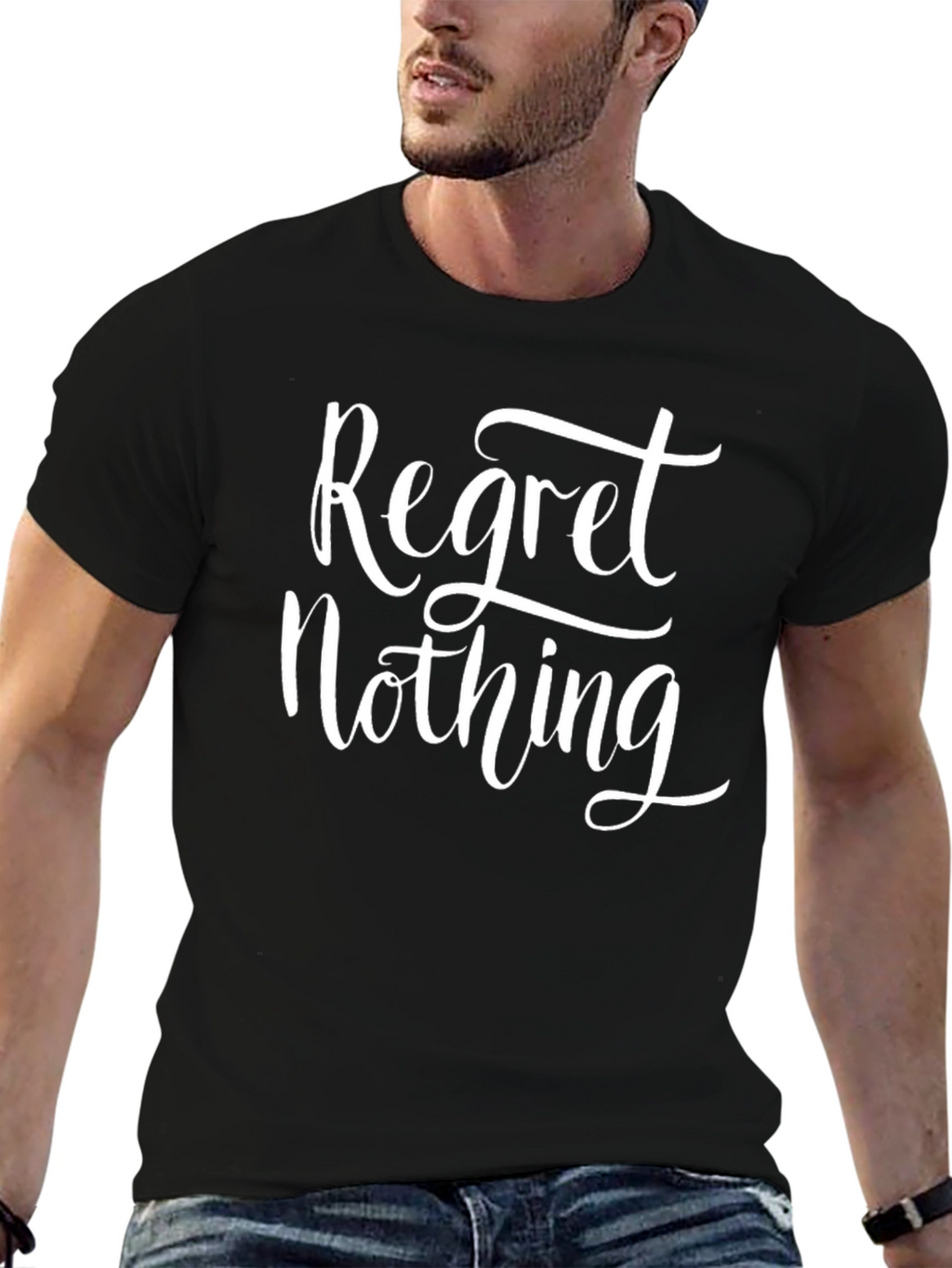 Regret Nothing Graphic Tee - Black Crew Neck T-Shirt
