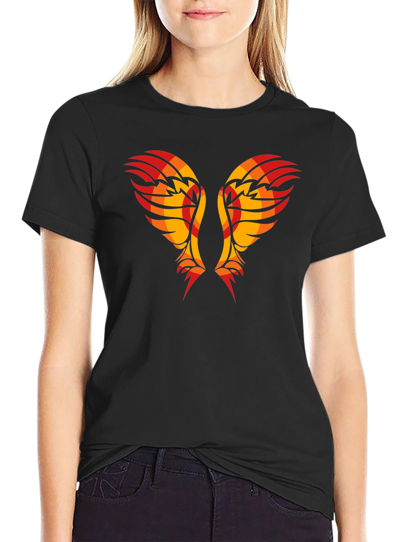 Tribal Wings Graphic Tee - Black Cotton Shirt