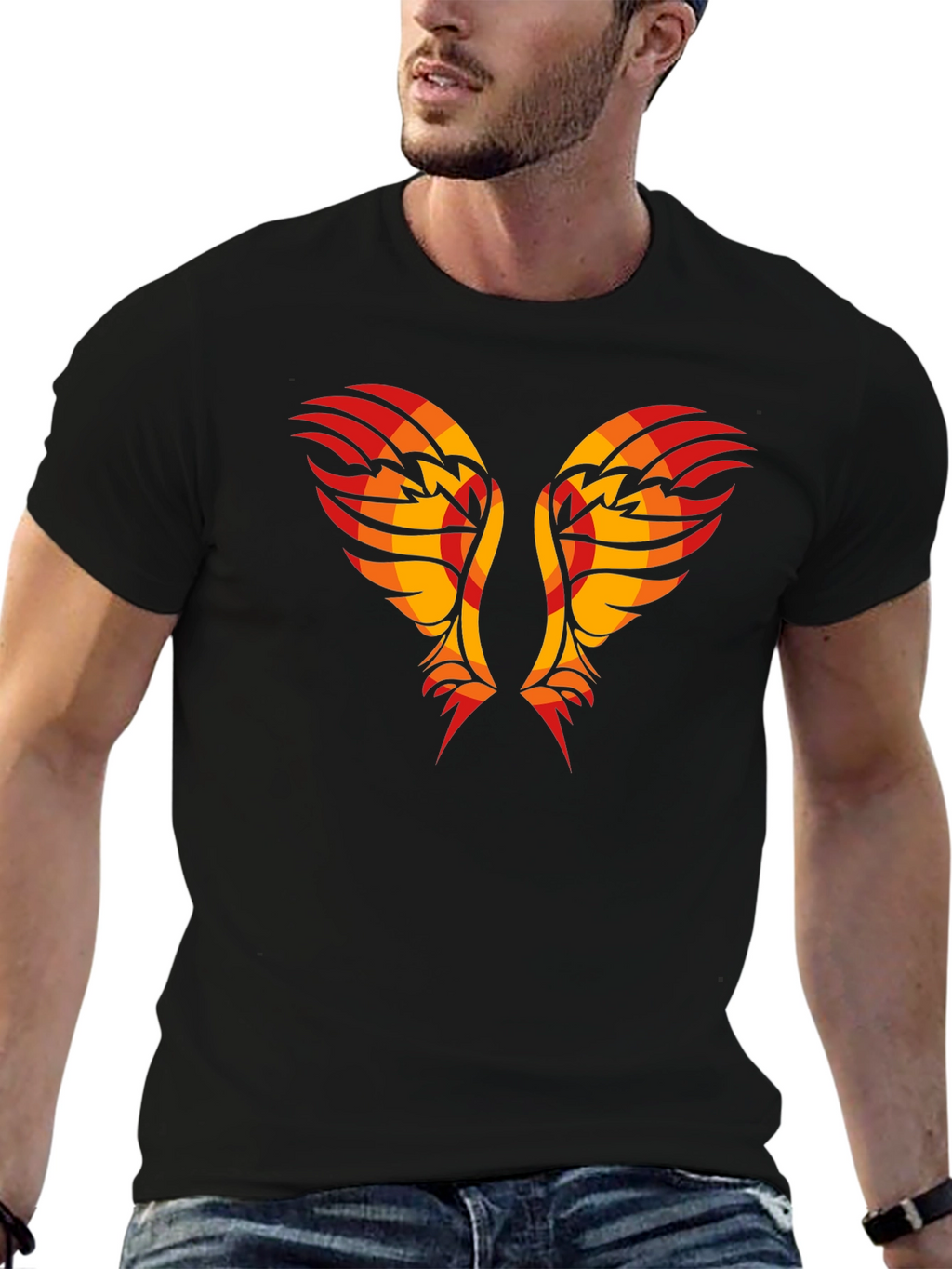 Tribal Wings Graphic Tee - Black Cotton Shirt