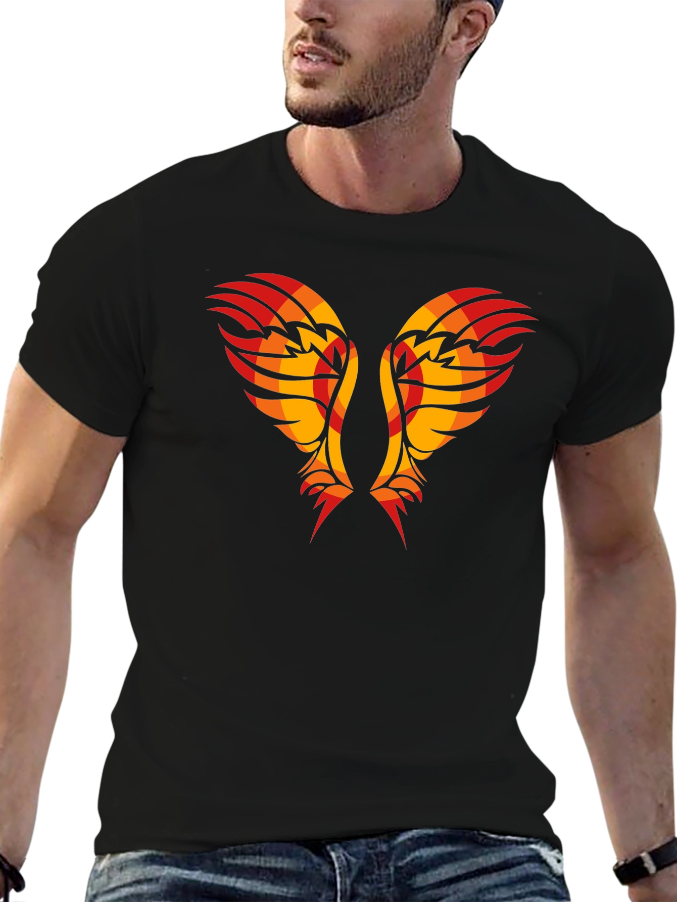 Tribal Wings Graphic Tee - Black Cotton Shirt