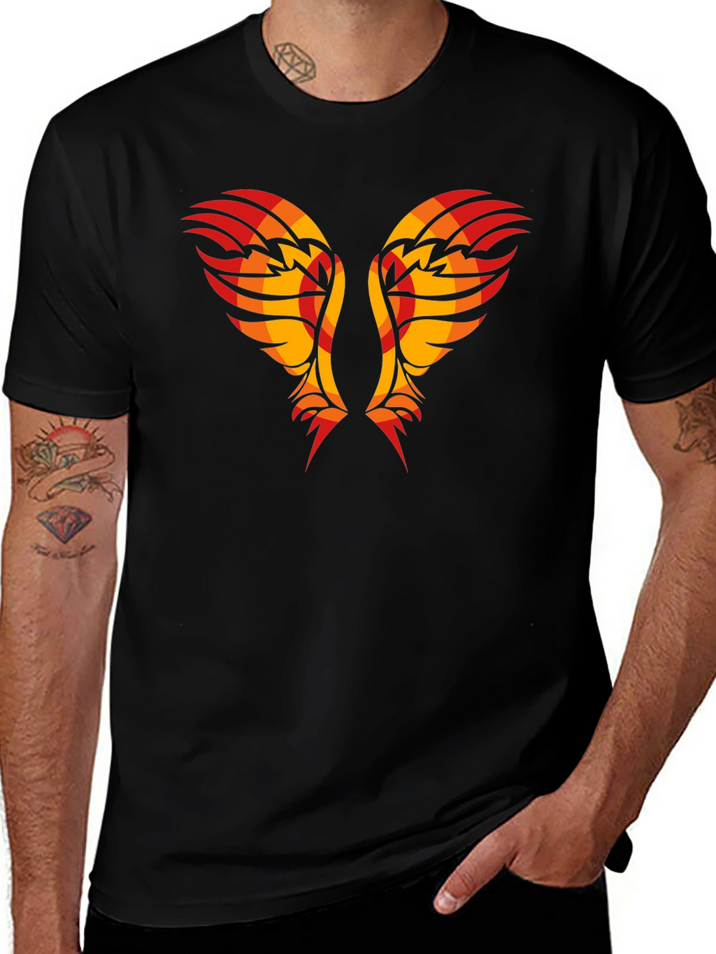 Tribal Wings Graphic Tee - Black Cotton Shirt