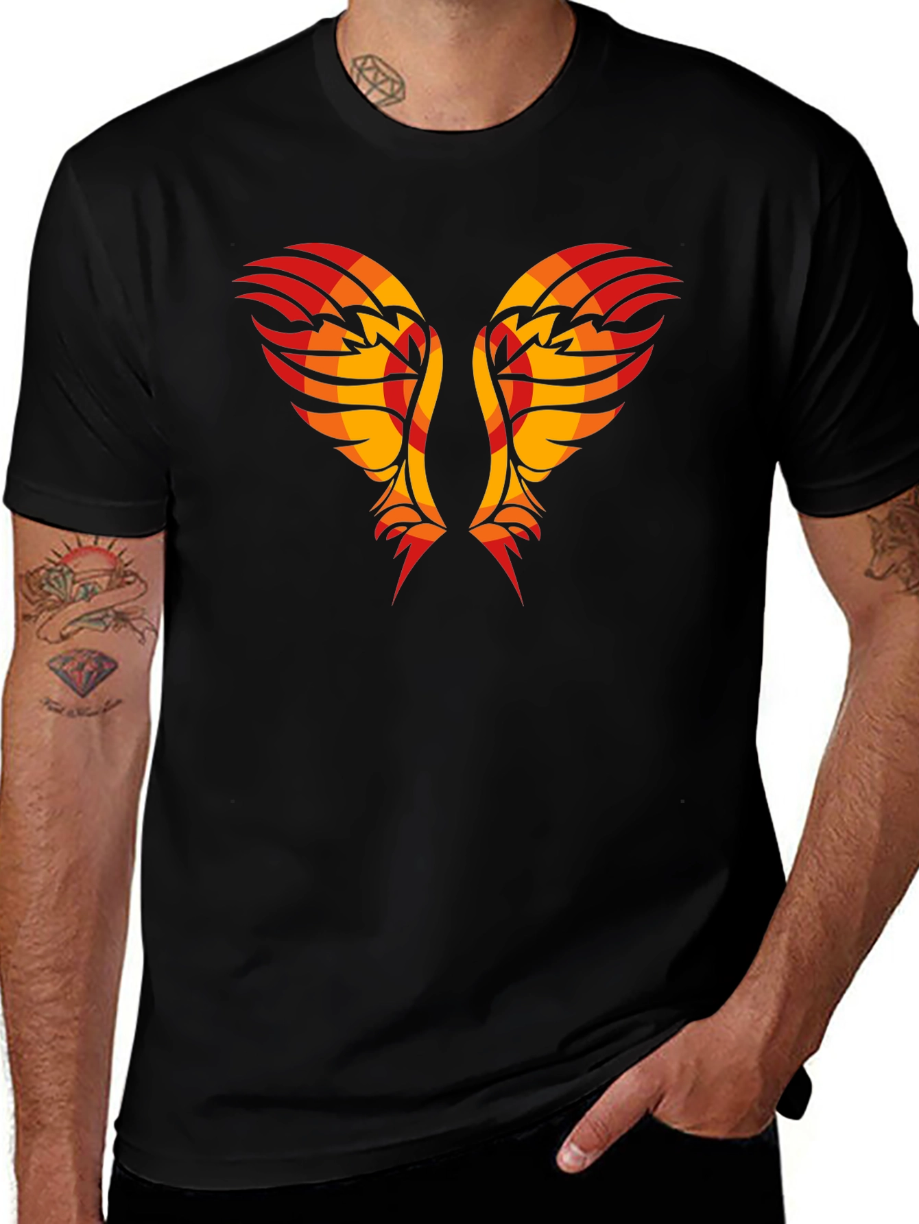 Tribal Wings Graphic Tee - Black Cotton Shirt