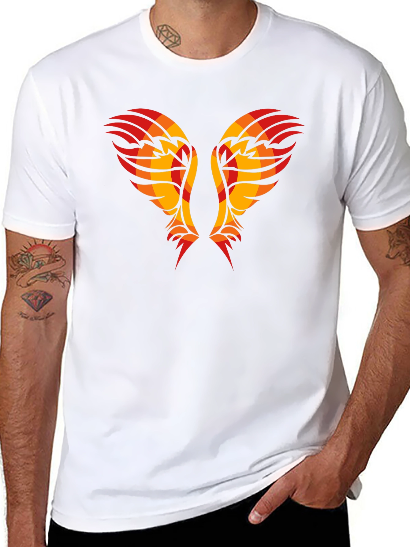 Tribal Wings Graphic Tee - Black Cotton Shirt