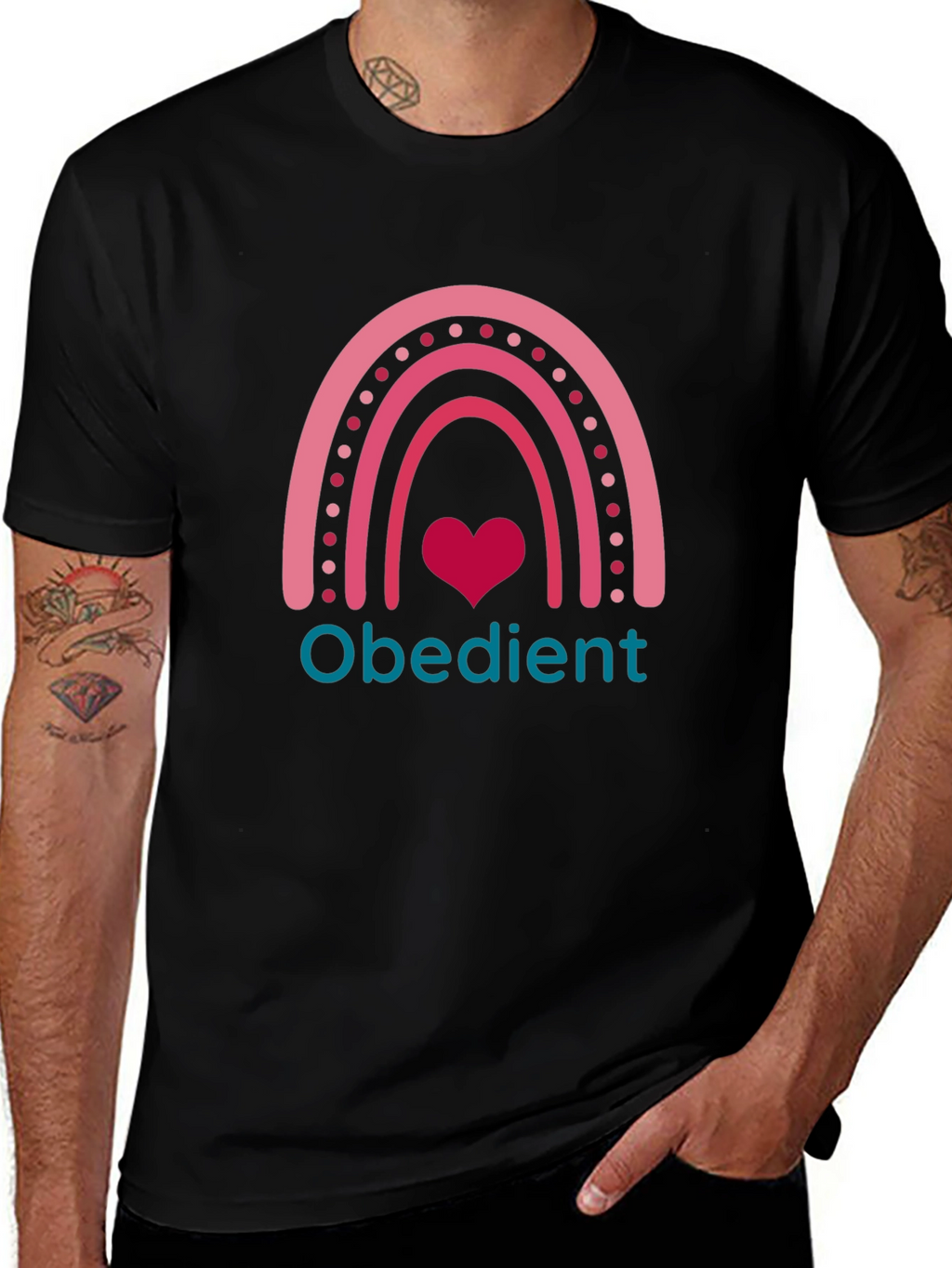 Obedient Rainbow Heart Graphic T-Shirt