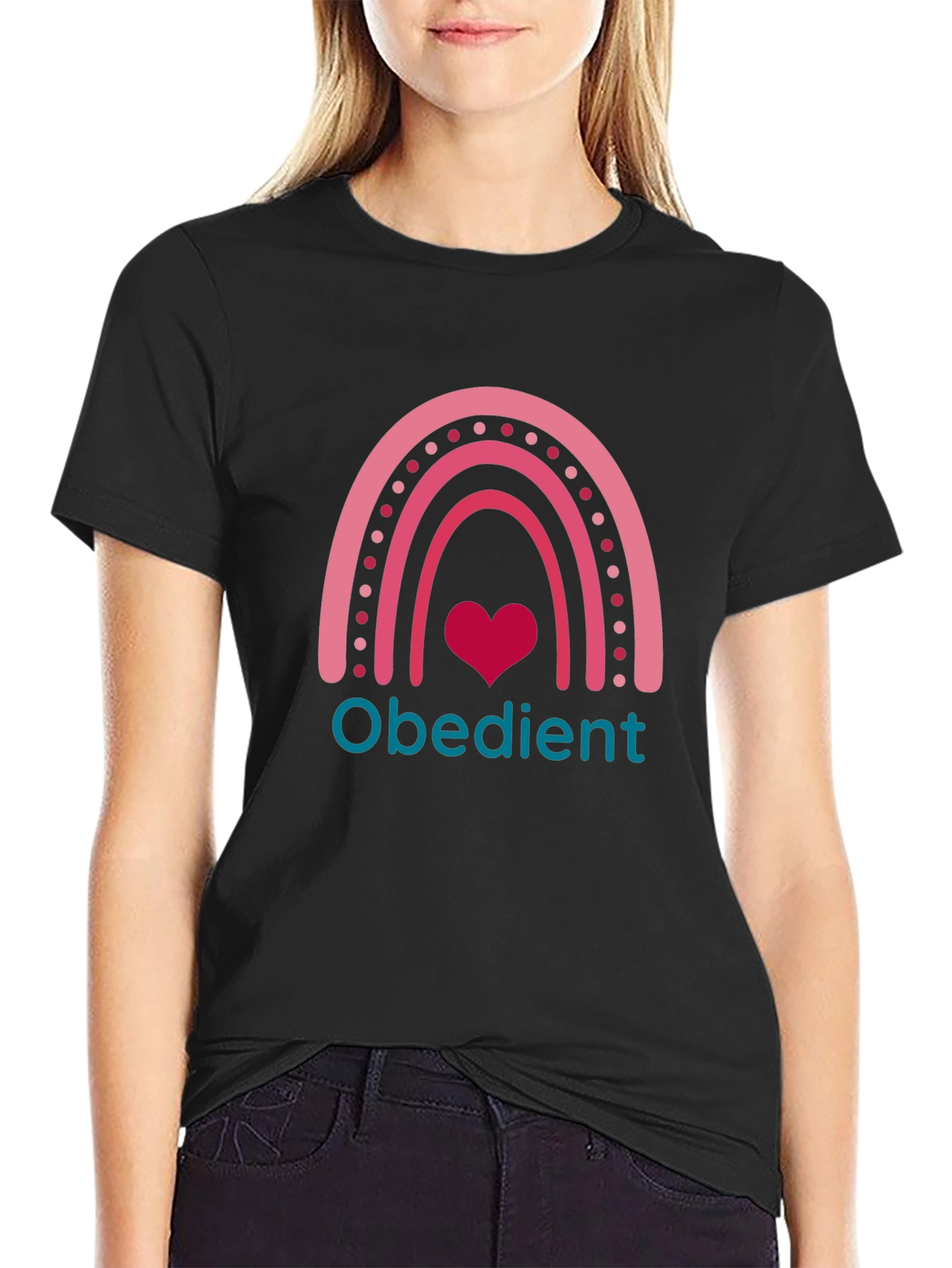 Obedient Rainbow Heart Graphic T-Shirt
