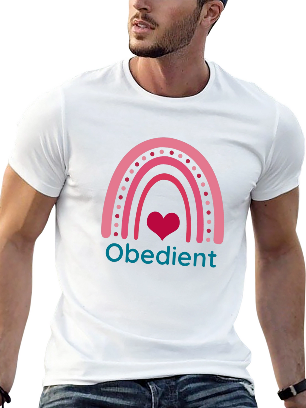 Obedient Rainbow Heart Graphic T-Shirt