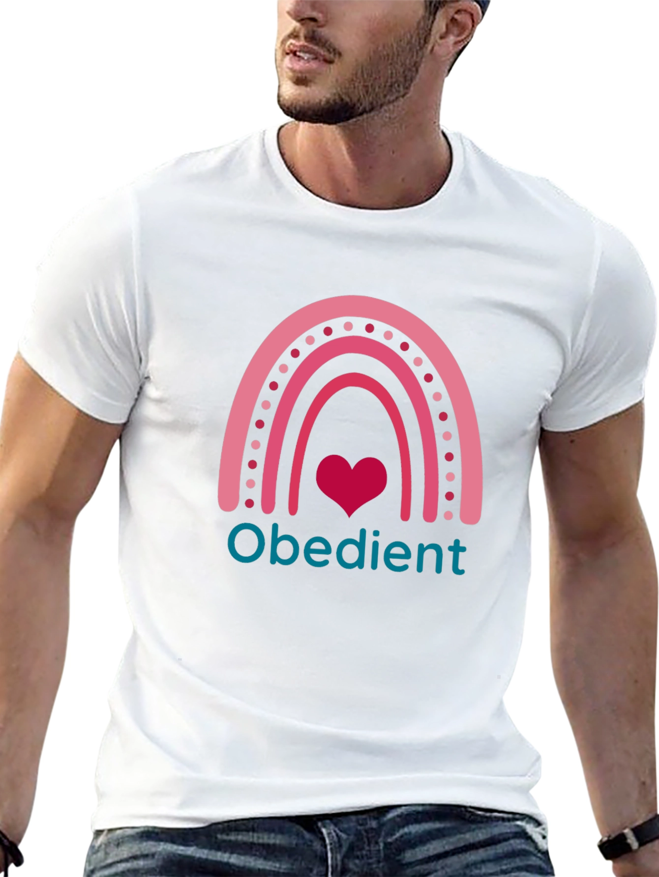 Obedient Rainbow Heart Graphic T-Shirt