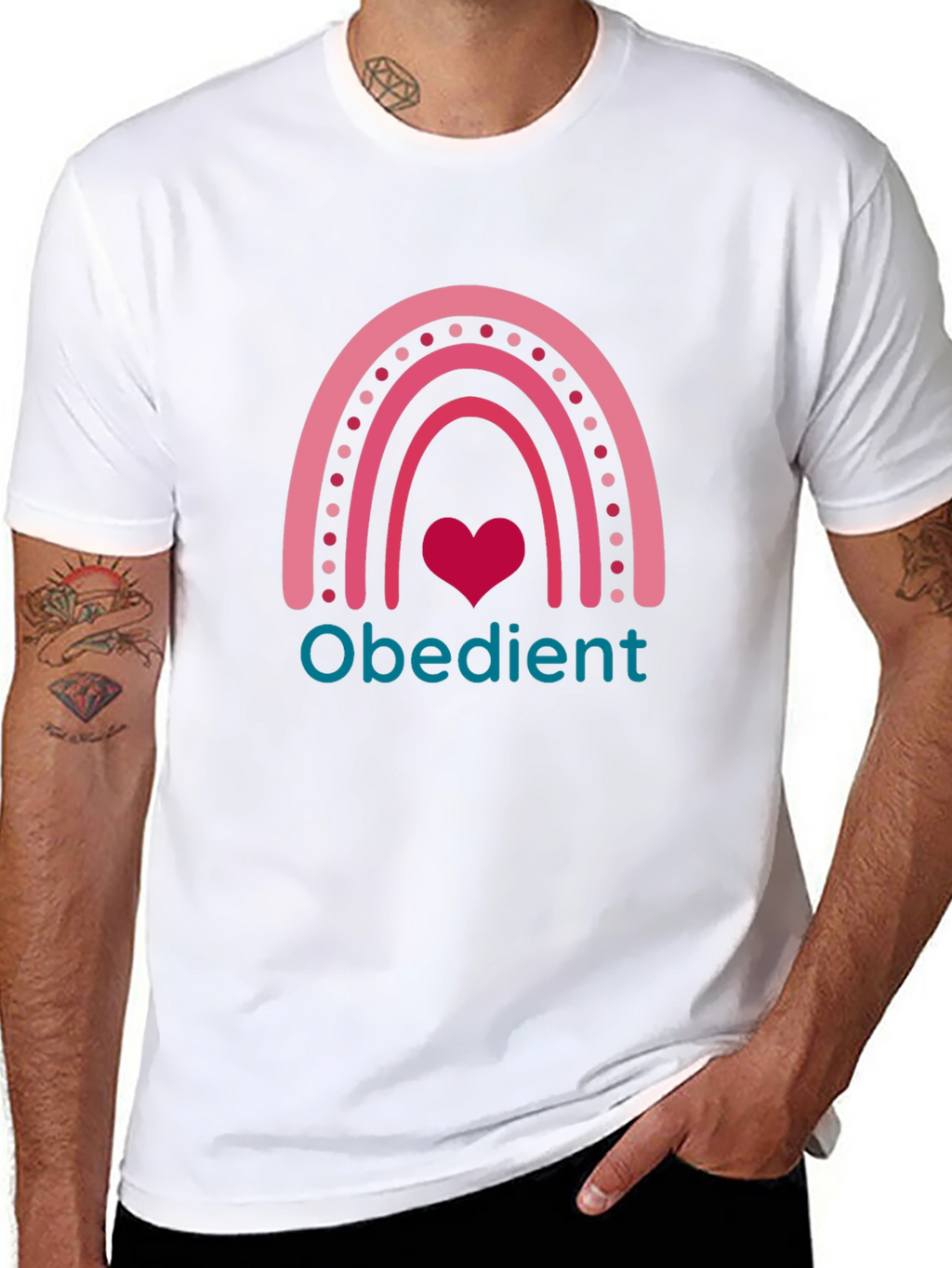 Obedient Rainbow Heart Graphic T-Shirt