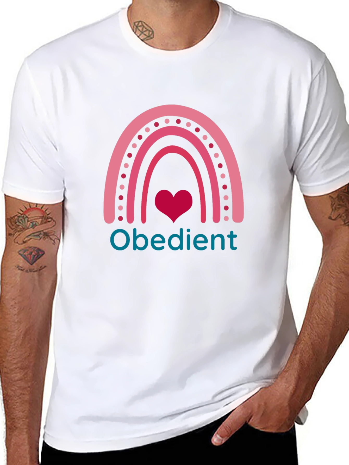 Obedient Rainbow Heart Graphic T-Shirt