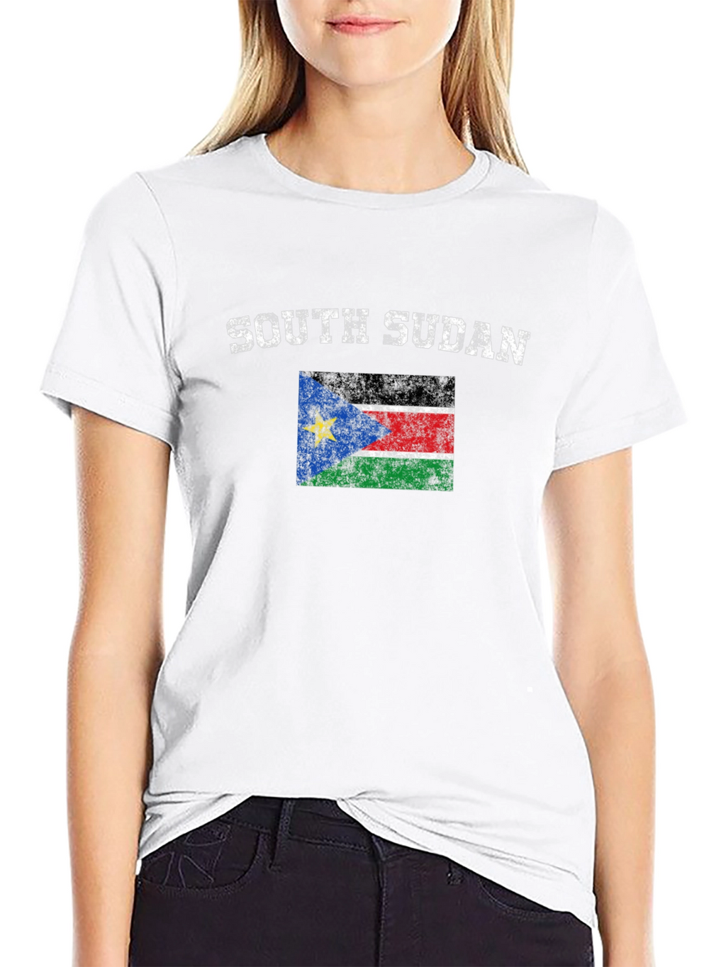 South Sudan Flag Graphic Print Black T-Shirt