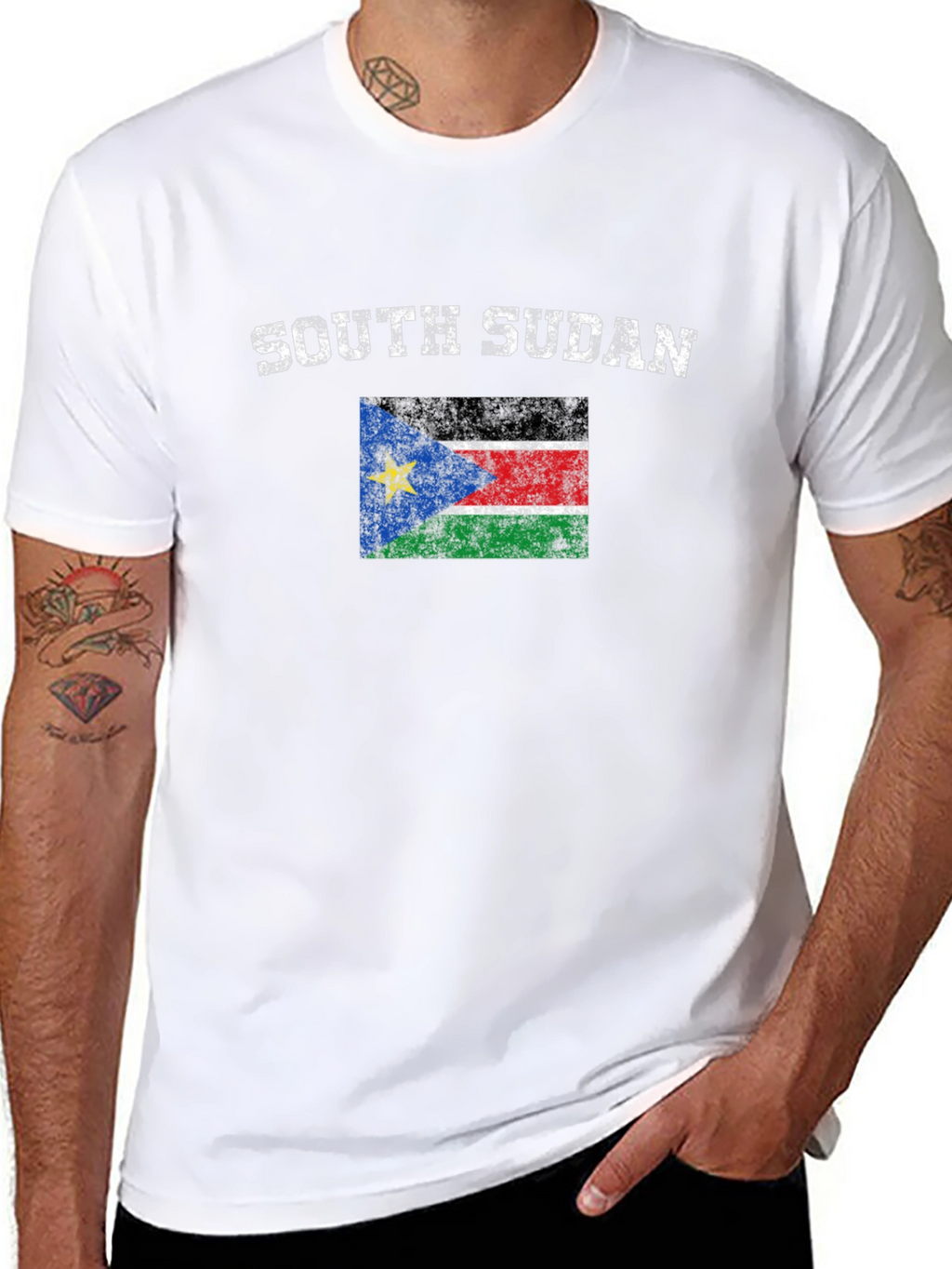 South Sudan Flag Graphic Print Black T-Shirt