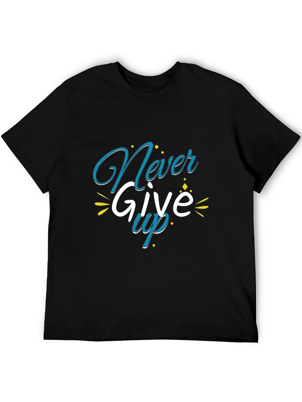 Never Give Up Graphic Print Black T-Shirt