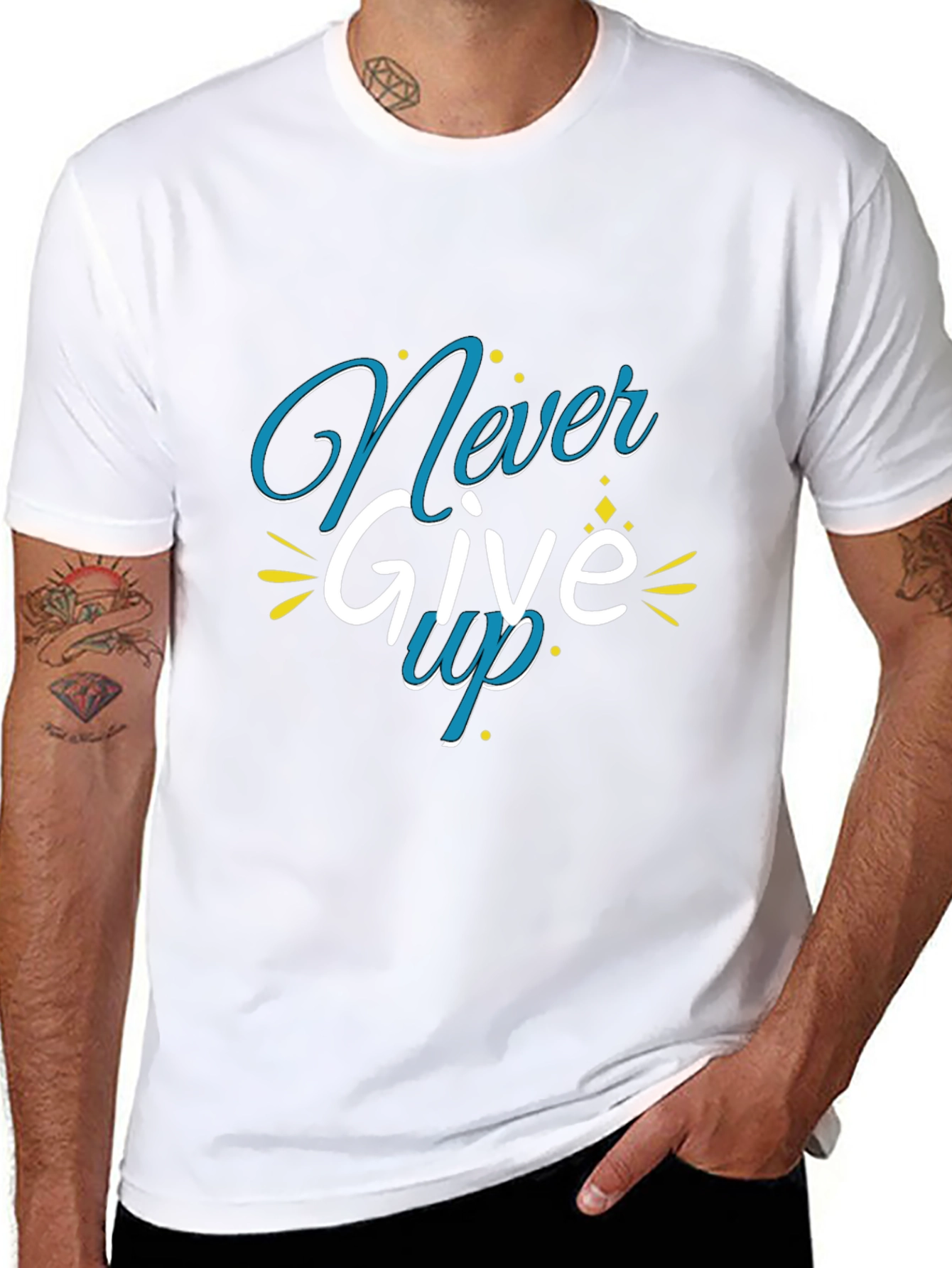 Never Give Up Graphic Print Black T-Shirt