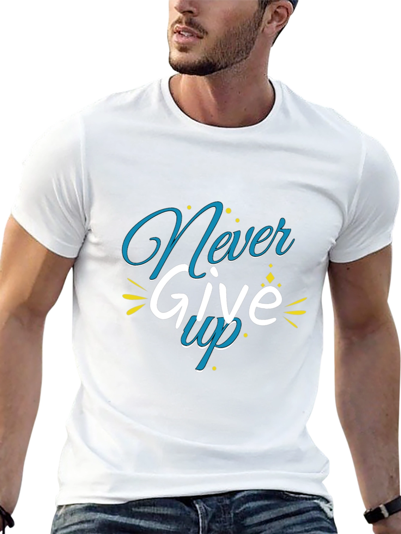 Never Give Up Graphic Print Black T-Shirt