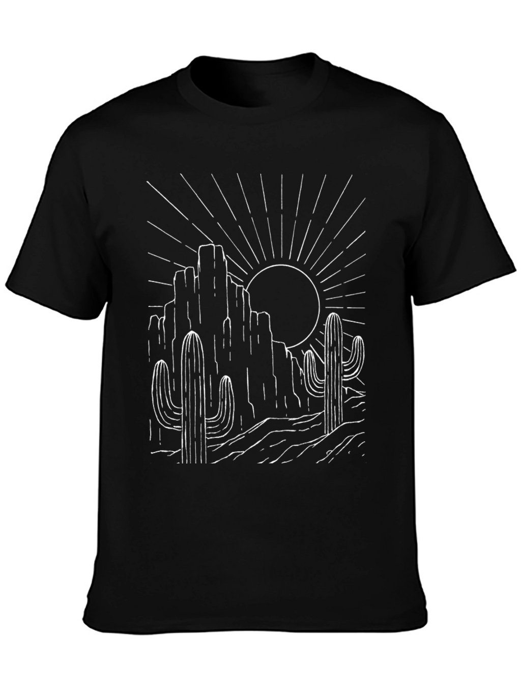 Desert Sunset Graphic Tee - Black Cotton T-Shirt