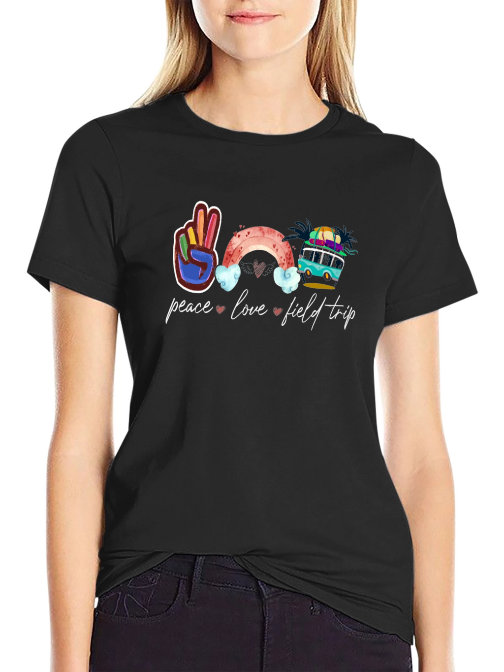 Peace Love Field Trip Black T-Shirt