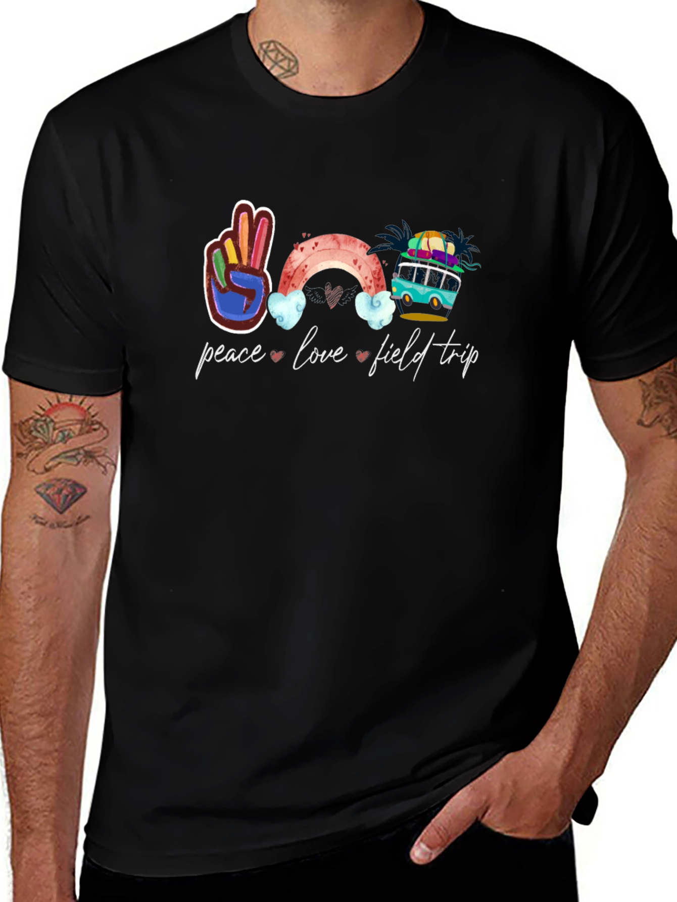 Peace Love Field Trip Black T-Shirt