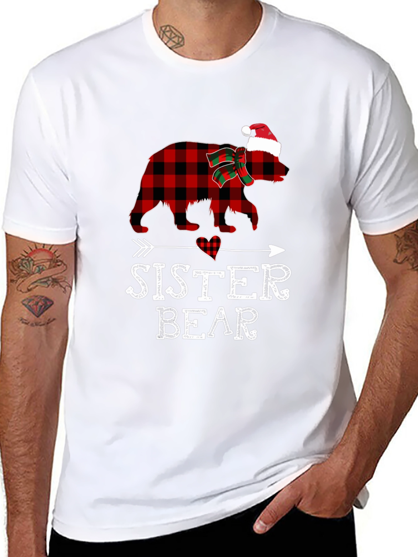Sister Bear Plaid Christmas T-Shirt