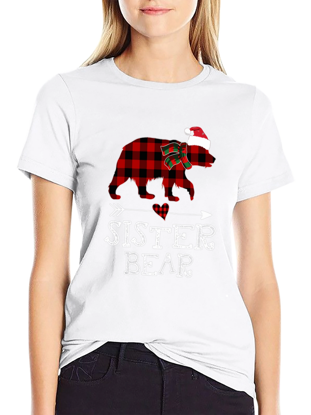 Sister Bear Plaid Christmas T-Shirt