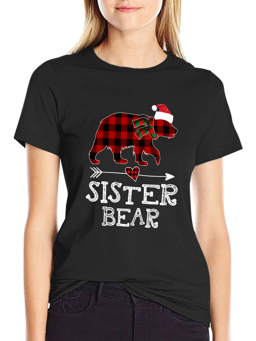 Sister Bear Plaid Christmas T-Shirt