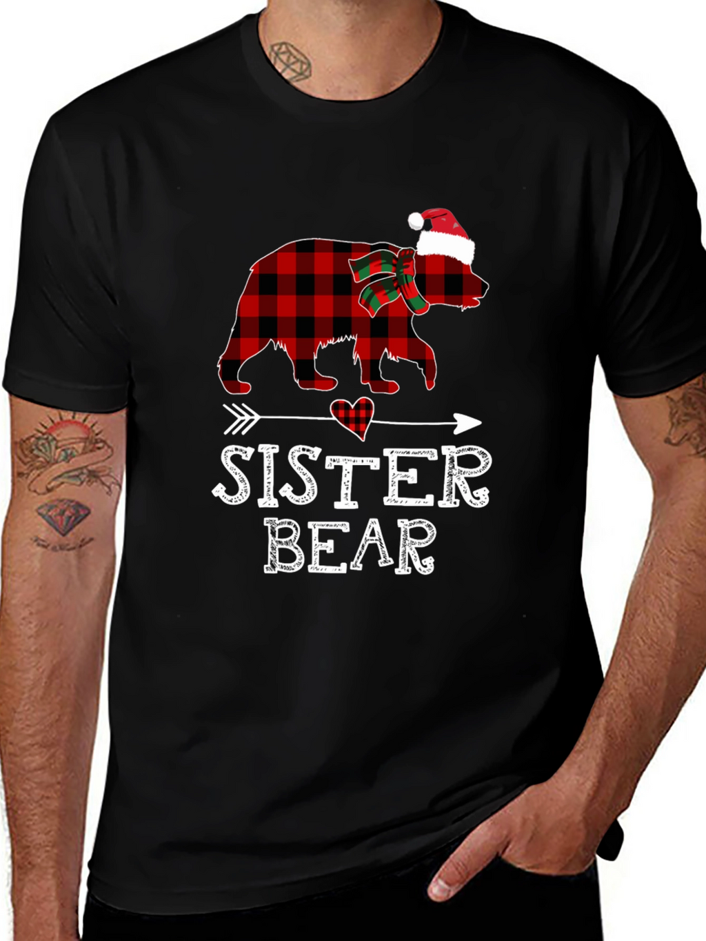 Sister Bear Plaid Christmas T-Shirt