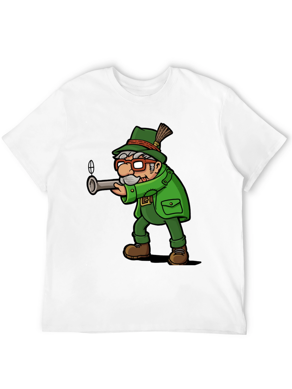 Cartoon Hunter Graphic Tee - Black Cotton Blend