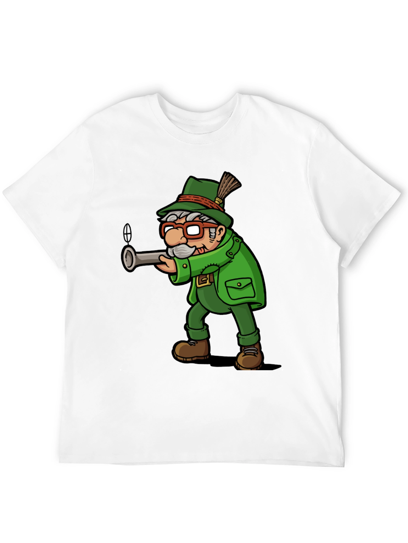 Cartoon Hunter Graphic Tee - Black Cotton Blend
